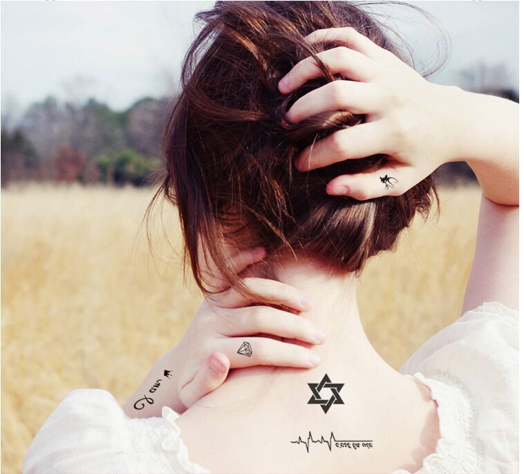 防水洗纹身贴小清新款一套逼真脚踝小花英文字