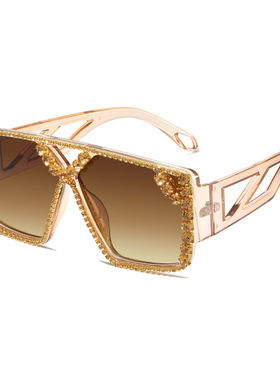 新款2023欧美时尚走秀镶钻大框个性太阳眼镜 、派对大粗腿潮流墨