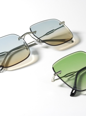 无框渐变色水晶质感方形太阳眼镜