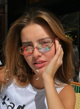 无框水蜜桃色UV400防紫外线墨镜