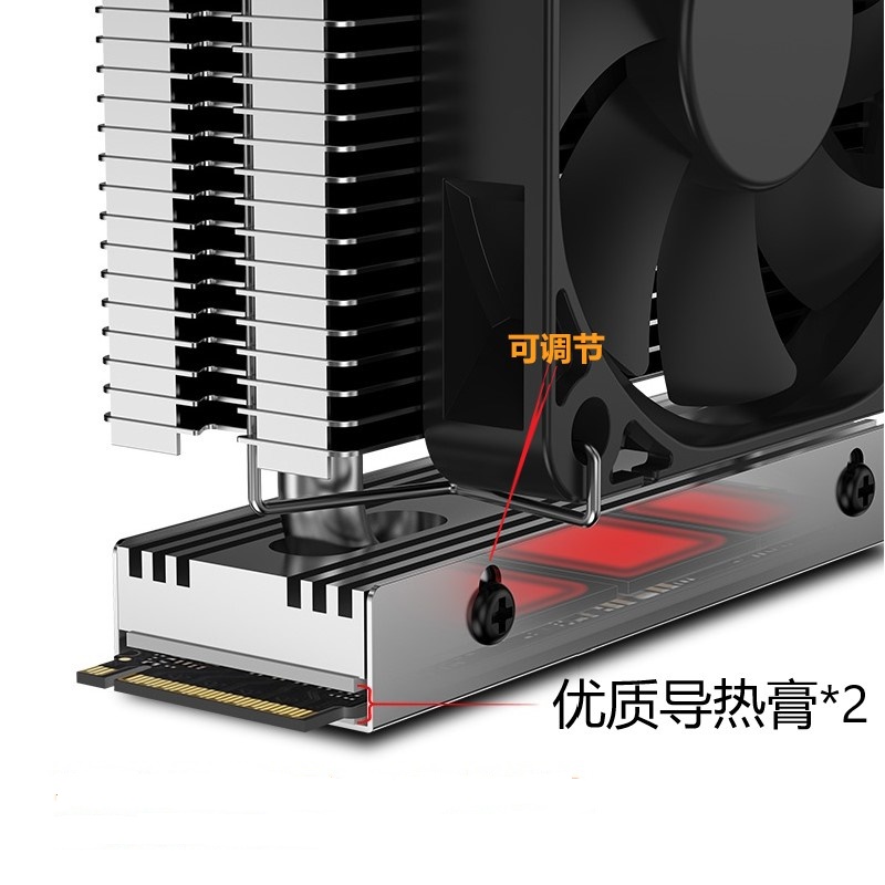 九鲨M.2 2280固态硬盘SSD散热器PCIe5.0风扇PWM热管4PIN风冷铝片 - 图0