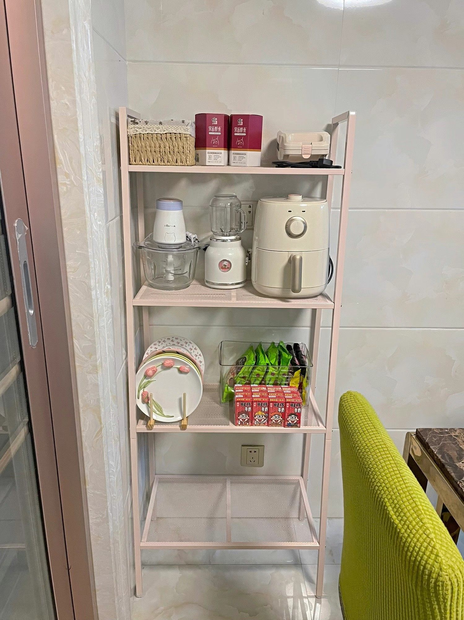 少女粉置物架收纳架卧室床头架化妆品层架玩具包架手办架落地五层