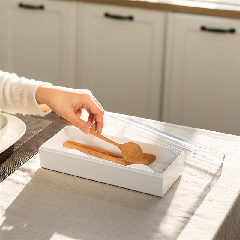 韩国进口家用厨房勺叉盒筷子餐具收纳盒沥水防尘筷子笼架塑料带盖