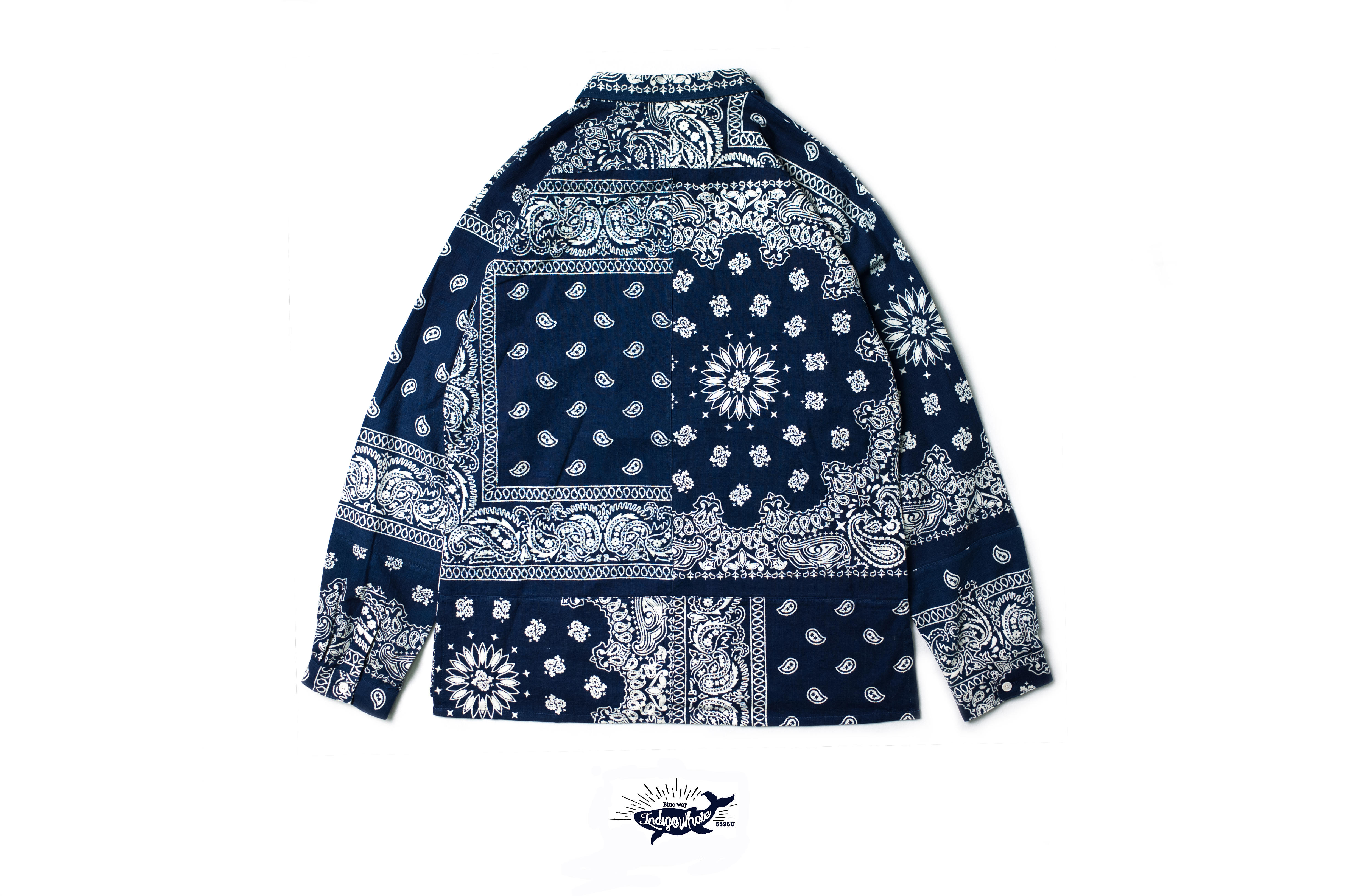 IndigoWhale 蓝染手工拔染腰果花竹节拼接套头衬衫bandana Tunic - 图0