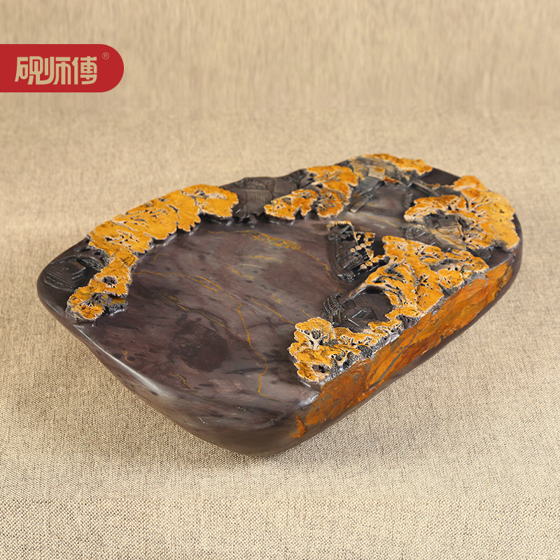 砚师傅手工孤品砚台非遗大师杨焯忠作品《水乡婚嫁》有冻岩黄金石皮精品高档文房四宝送礼自用肇庆端砚_虎窝淘