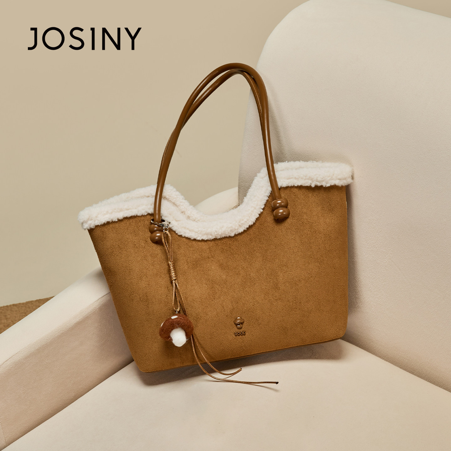 卓诗尼大容量手提托特包女款2025新款单肩轻奢绒面包包百搭水桶包,淘宝优惠券,粉丝福利购,淘宝优惠卷