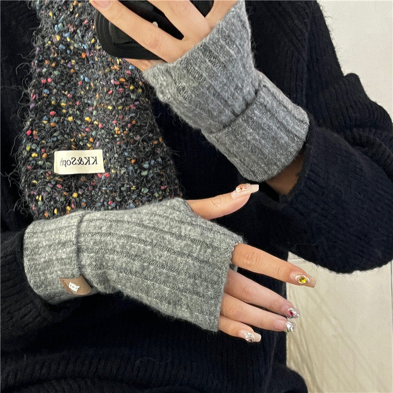 2025秋冬新款羊毛针织半指手套女百搭休闲保暖骑车学生写字情侣,淘宝优惠券,粉丝福利购,淘宝优惠卷