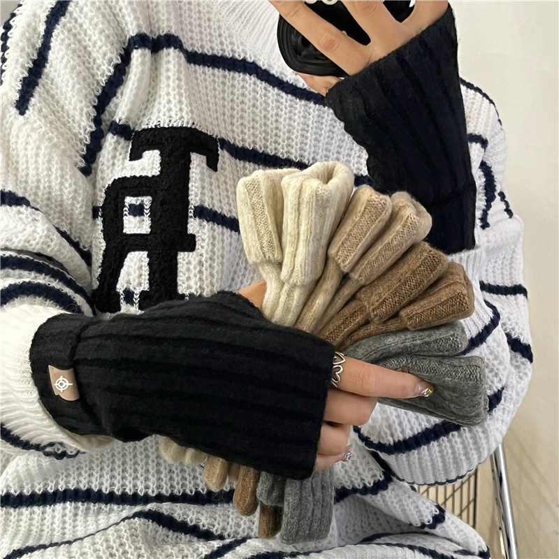 2025秋冬新款羊毛针织半指手套女百搭休闲保暖骑车学生写字情侣,淘宝优惠券,粉丝福利购,淘宝优惠卷