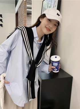 网红黑白条纹打结针织春秋小披肩
