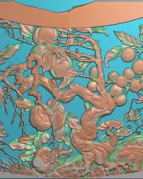 精雕图蔬菜 水果圆台 东阳木雕工艺品挂件挂屏手工雕刻家具扫描