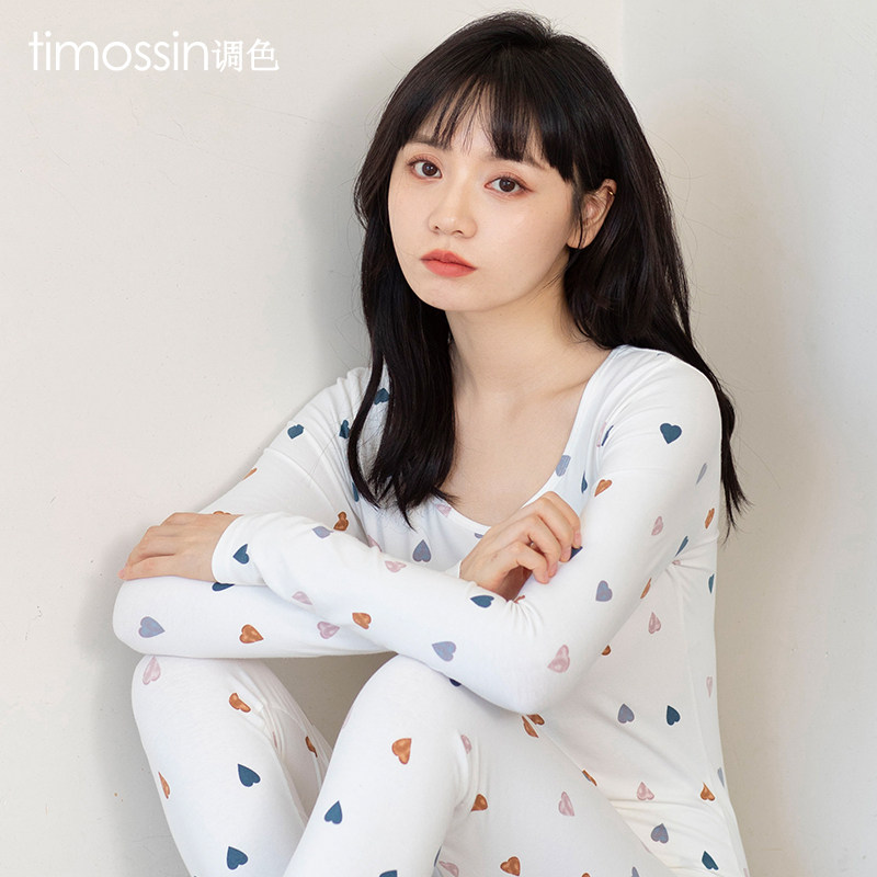 秋衣女士纯棉套装打底内穿全棉毛衫 timossin调色保暖套装