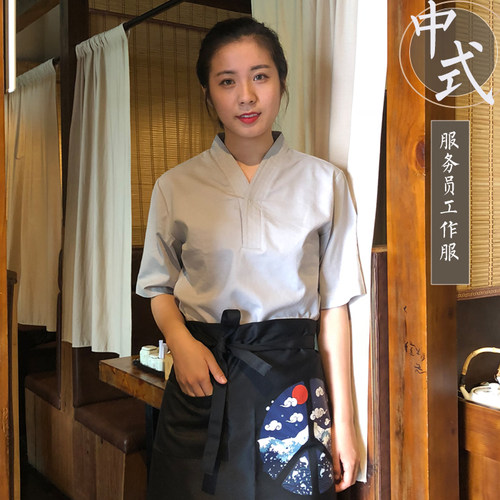 日式韩式料理服装寿司店服务员工作服料理店服装厨师夏装T恤上衣-图1