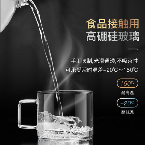 金灶纯玻璃水杯带把玻璃杯ins风杯子耐高温家用套装小茶杯花茶杯-图0