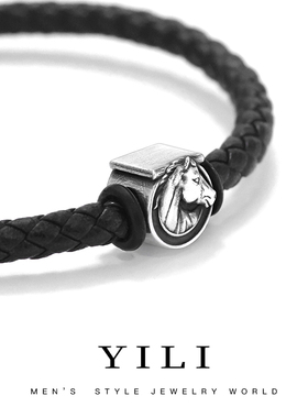 纯银男士幸运马蹄铁手绳男足银 马年本命年转运珠手串送男友礼物