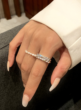 超闪银色排钻锆石戒指