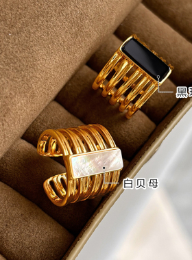 黑色白贝母戒指女中古夸张