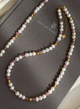 草莓晶淡水珍珠项链女