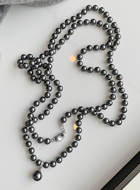 黑色施家珍珠项链配饰女