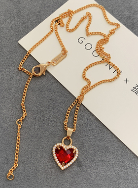 红色爱心水晶宝石项链女