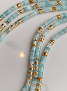 天然石海蓝宝串珠项链女