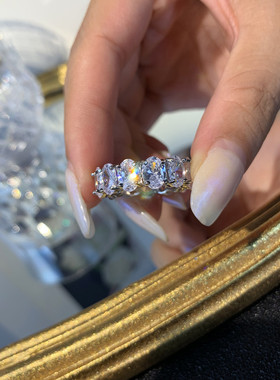 925纯银超闪满钻锆石戒指女