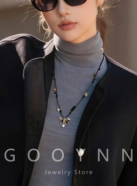 豹纹小猫吊坠皮绳项链女