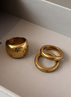 老钱风复古金色宽版戒指女