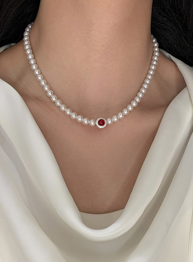 红玛瑙澳白珍珠项链女