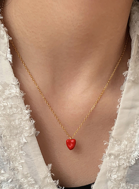 红色珐琅小众设计感项链女