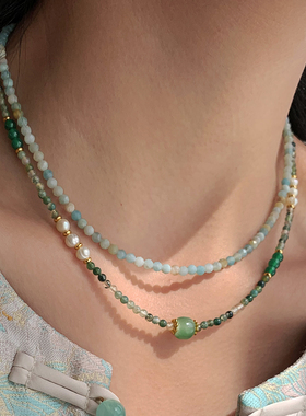 新中式淡水珍珠玉髓项链女