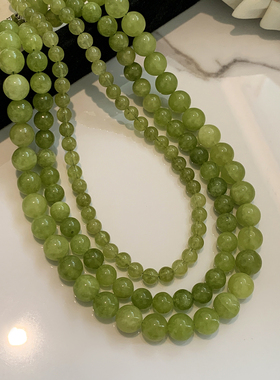 天然橄榄绿玛瑙串珠项链女