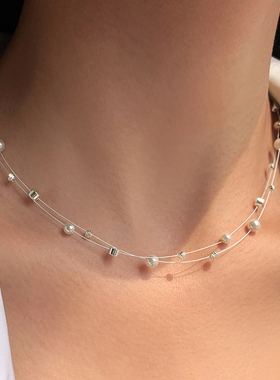 满天星双层多层叠戴珍珠项链