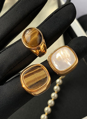 天然白贝母中古戒指女