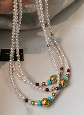 绿松石新中式珍珠项链女