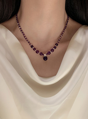天然紫水晶碎银串珠项链女