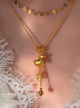 马上有钱小马吊坠项链女