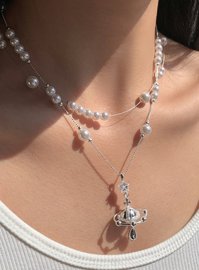 长款土星球吊坠毛衣链