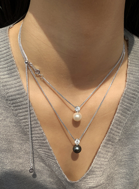 纯银戴妃灰色珍珠吊坠项链女