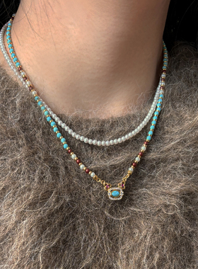 天然绿松石项链女珍珠