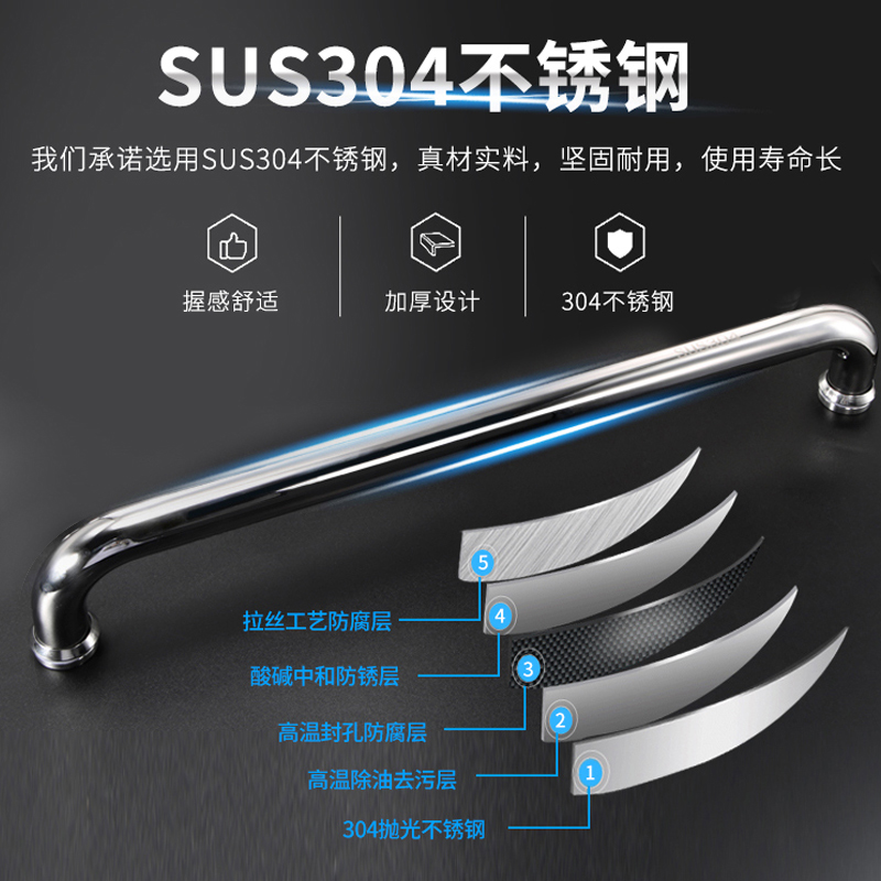 浴室玻璃门拉手304不锈钢淋浴房门把手卫生间推拉移门440孔距拉手 - 图0