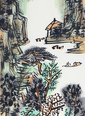 名家字画中美协会员晁海山水画四条屏春夏秋冬手绘真迹客厅装饰画