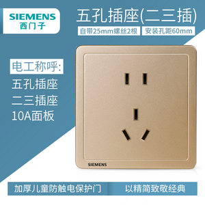 西门子开关插座面板致典日曜金一开五孔16a空调家用86型带usb墙壁