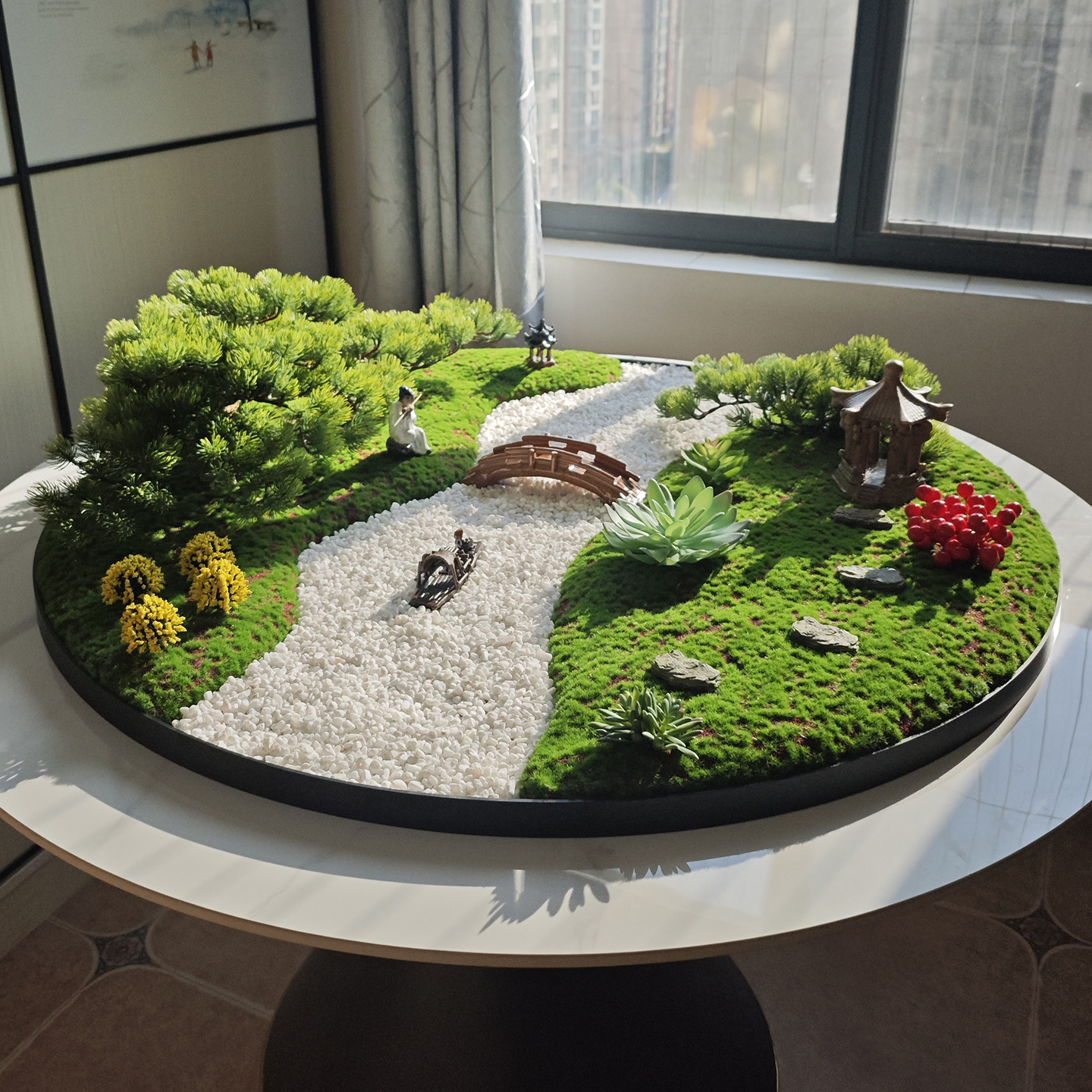 高端酒店餐桌中间摆件饭店圆桌电动转盘摆花装饰品微缩景观摆台花 - 图1