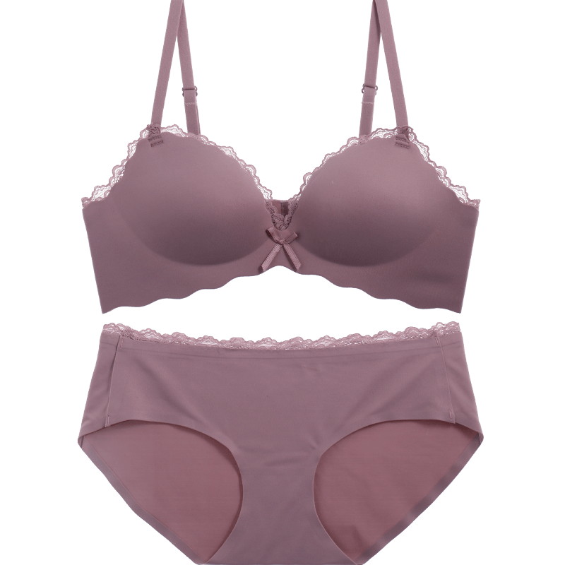 荷韵阁无钢圈无痕内衣女小胸聚拢文胸加厚平胸专用套装性感胸罩 - 图0