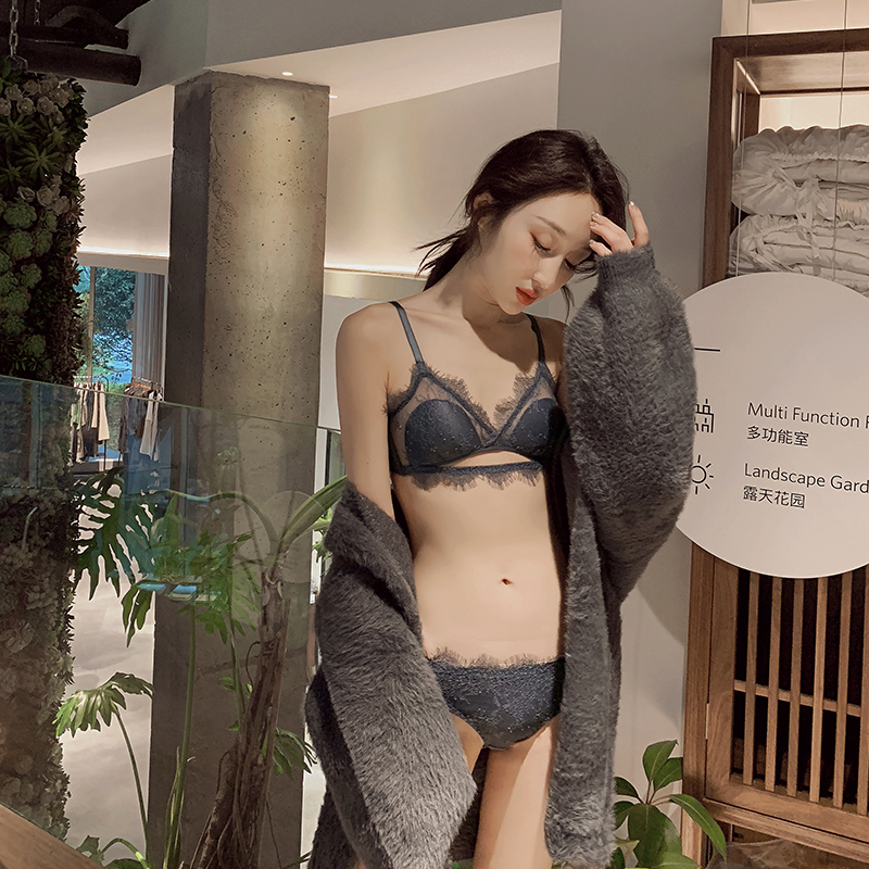 荷韵阁旗舰店性感惑法式小众蕾丝bralette内衣超薄款少女小胸罩无钢圈文胸套装1