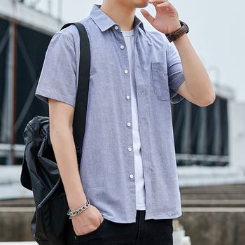 Summer Oxford spinning men's short-sleeved shirt's 2023 new trendy slim-fit Korean style half-sleeved shirt casual top