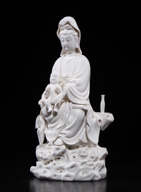 陶瓷送子观音娘娘佛像供奉家用龙凤宝神像观世音菩萨像摆件