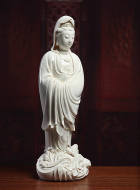 陶瓷摆件《仿古瓷渡海观音菩萨》仿何朝宗白瓷佛像居家装饰品摆设