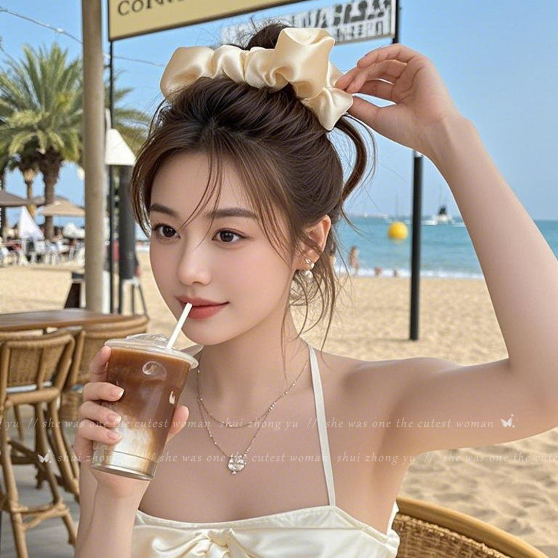 法式缎面大肠发圈女2025新款高级感扎头马尾皮筋发绳头花头绳发饰,淘宝优惠券,粉丝福利购,淘宝优惠卷