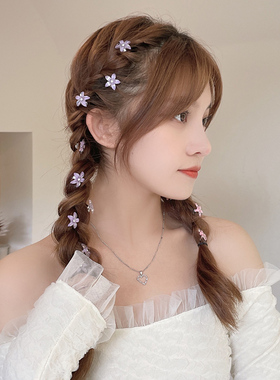 紫色花朵侧边小号夹子刘海女编发